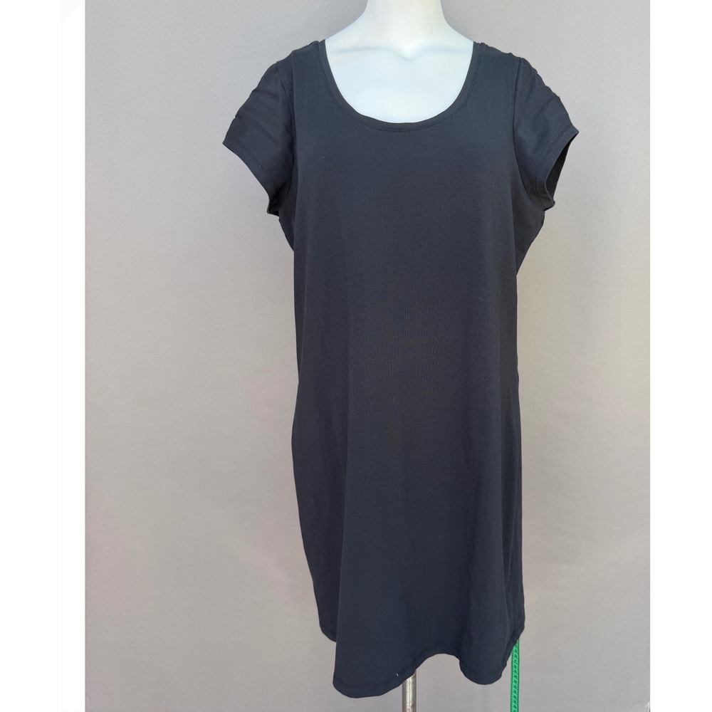 Isaac Mizrahi Live Black T-Shirt Dress Large Cotton Stretch Short Sleeve Mini